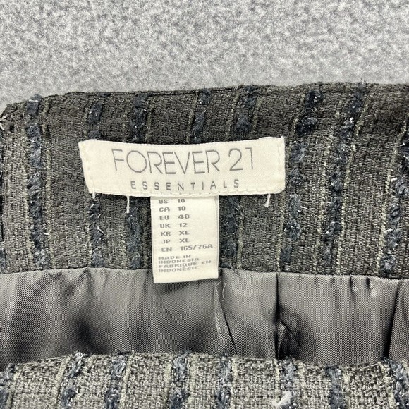 Forever 21 Tweed Mini Skirt womens Size 10 Black Pencil Stripe lined open back - Picture 7 of 12